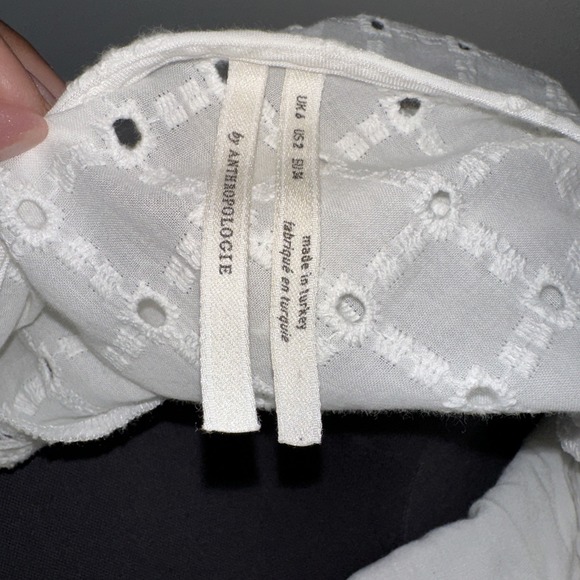 Anthropologie Thames White Eyelit Cotton Mini Dress‎ Long Sleeve Size 2 - Picture 10 of 11
